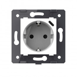 Розетка электрическая с заземлением защитными шторками 16A + USB type C с блоком питания 18W Livolo, цвет белый (механизм) VL-FCTF16A.UC18W-2WP