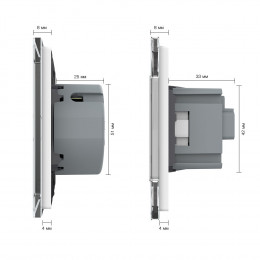 Двухклавишный сенсорный выключатель с двумя розетками Livolo, 3 поста, цвет белый