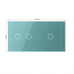 Панель для двух сенсорных выключателей Livolo, 3 клавиши (2+1), цвет зеленый, стекло