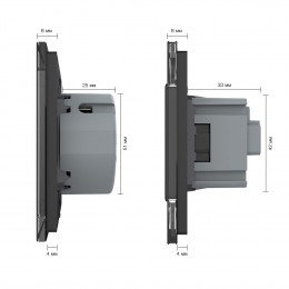 Одноклавишный сенсорный выключатель с двумя розетками Livolo, 3 поста, цвет черный