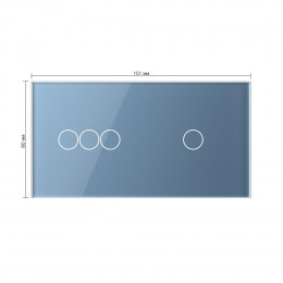 Панель для двух сенсорных выключателей Livolo, 4 клавиши (3+1), цвет синий, стекло