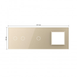 Панель для двух сенсорных выключателей и розетки Livolo, 3 клавиши (2+1), цвет шампань, стекло
