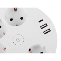 Удлинитель Power Wheel USB Extended 5 Euro 16A, 3 USB 2A+C с блоком 5В/3.4А, кабель 3,0м RocketSocket, цвет белый