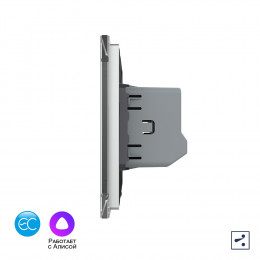 Одноклавишный проходной умный сенсорный выключатель Livolo EC, 1 пост, цвет серый VL-C701SZ2-15