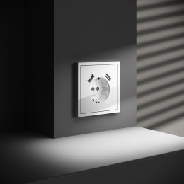 Розетка встраиваемая VOLTUM S70 с заземлением и защитными шторками, с USB, A+A, (белый глянцевый) VLS040401