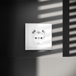 Розетка встраиваемая VOLTUM S70 с заземлением и защитными шторками, с USB, A+A, (белый глянцевый) VLS040401