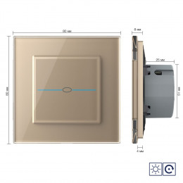 Одноклавишный сенсорный импульсный выключатель Livolo Quadro сухой контакт, 1 пост, цвет золотой
