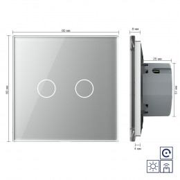 Двухклавишная радиоуправляемая сенсорная кнопка Livolo сухой контакт, 1 пост, Серый