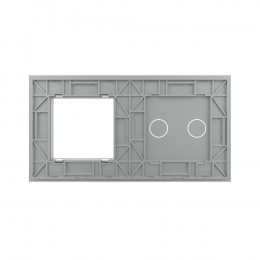 Панель двойная: 2 выключателя + 1 розетка Серая