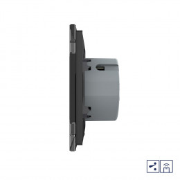 Одноклавишный проходной/перекрестный сенсорный выключатель Livolo Quadro с функцией радиоуправления, 1 пост, цвет черный