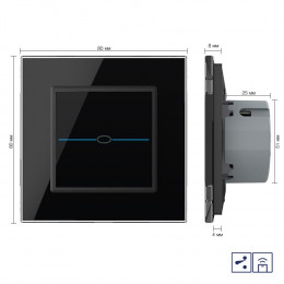 Одноклавишный проходной/перекрестный сенсорный выключатель Livolo Quadro с функцией радиоуправления, 1 пост, цвет черный