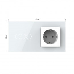 Трехклавишный сенсорный выключатель с розеткой Livolo, 2 поста, цвет белый