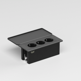 Настольный встраиваемый розеточный блок с откидной крышкой 6 мод. (3 мод. 45х45), черный DDSB6FPB