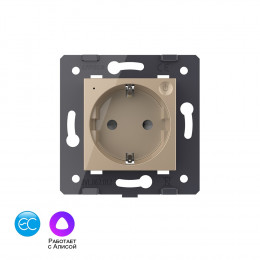 Розетка электрическая с заземлением защитными шторками 16A Livolo EC, цвет золотой (механизм)