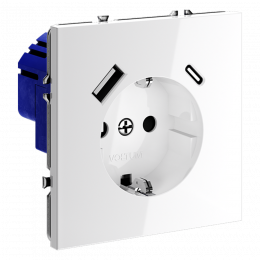 Розетка встраиваемая VOLTUM S70 с заземлением и защитными шторками, с USB, A+С, (белый глянцевый) VLS040501