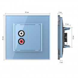 Розетка аудио RCA "двойной тюльпан" одинарная Livolo, 1 пост, цвет синий