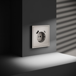 Розетка встраиваемая VOLTUM S70 с заземлением и защитными шторками, с USB, A+С, (кашемир) VLS040503