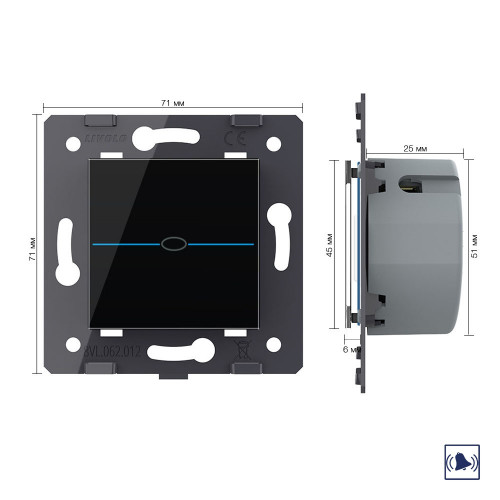 Купить Дверной звонок LIVOLO Quadro 1 клавиша Черный (механизм) в rum24.ru фото: 5