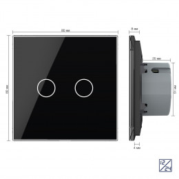 Двухклавишный сенсорный выключатель Livolo 12/24В, 1 пост, Черный VL-C702C-12
