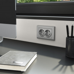 Рамка из поликарбоната для двойной розетки Stark серебряный матовый