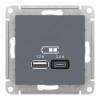 Купить Розетка 2xUSB Schneider Electric ATLASDESIGN, грифель в rum24.ru