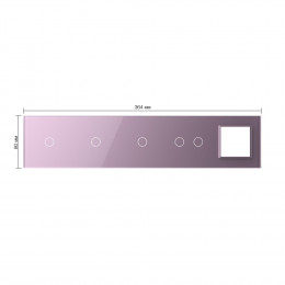 Панель для 4-х сенсорных выключателей и розетки Livolo, 5 клавиш (1+1+1+2), цвет розовый, стекло