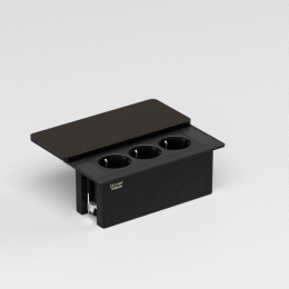 Настольный встраиваемый розеточный блок с сдвижной крышкой из стали 6 мод. (3 мод. 45х45), черный DDSB6SCBS