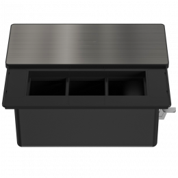 Настольный встраиваемый розеточный блок с сдвижной крышкой из стали 6 мод. (3 мод. 45х45), черный DDSB6SCBS