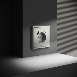 Розетка встраиваемая VOLTUM S70 с заземлением и защитными шторками, с USB, A+С, (сталь) VLS040505