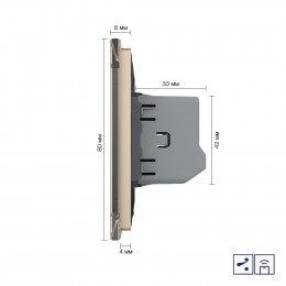 Двухклавишный проходной/перекрестный сенсорный выключатель Livolo с функцией радиоуправления, 1 пост, цвет золотой