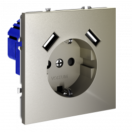 Розетка встраиваемая VOLTUM S70 с заземлением и защитными шторками, с USB, A+A, (шелк) VLS040404