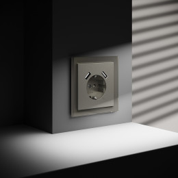 Розетка встраиваемая VOLTUM S70 с заземлением и защитными шторками, с USB, A+A, (шелк) VLS040404