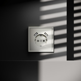 Розетка встраиваемая VOLTUM S70 с заземлением и защитными шторками, с USB, A+A, (шелк) VLS040404