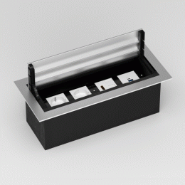 Настольный встраиваемый розеточный блок с откидной крышкой 8 мод. (4 мод. 45х45), алюминий DDSB8HLAL
