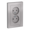 Купить Розетка Schneider Electric Atlasdesign Алюминий двойная без заземления со шторками,16А, в сборе ATN000322 в rum24.ru