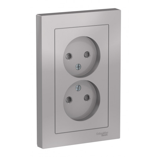 Купить Розетка Schneider Electric Atlasdesign Алюминий двойная без заземления со шторками,16А, в сборе ATN000322 в rum24.ru