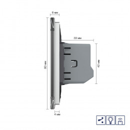 Одноклавишный проходной/перекрестный сенсорный диммер Livolo с функцией радиоуправления, 1 пост, цвет серый