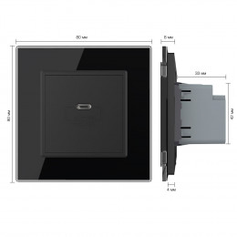 Розетка USB type C с блоком питания 45W Livolo1 пост Черная VL-C7VUC-2BP