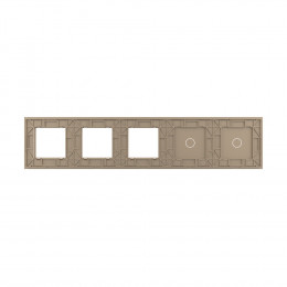 Панель для 2-х сенсорных выключателей и 3-х розеток Livolo, 2 клавиши (1+1), цвет золотой, стекло BB-C7-C1/C1/SR/SR/SR-13