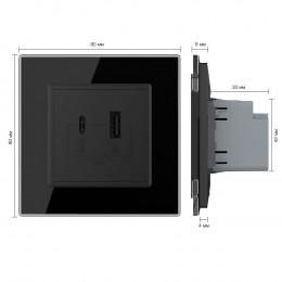 Розетка USB type C+A с блоком питания 36W Livolo 1 пост Черная VL-C7VUA18W.UC18W-2BP