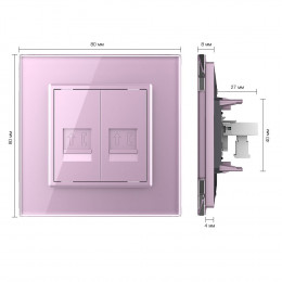 Розетка телефонная двойная RJ-11 кат.3 Livolo, 1 пост, цвет розовый