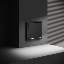 Выключатель встраиваемый VOLTUM S70 двухклавишный с подсветкой (черный матовый) VLS020208