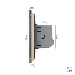Одноклавишный сенсорный выключатель Livolo 12/24В, 1 пост, Золотой VL-C701C-2AG