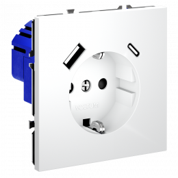 Розетка встраиваемая VOLTUM S70 с заземлением и защитными шторками, с USB, A+С, (белый матовый) VLS040502