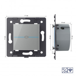 Одноклавишный сенсорный выключатель Livolo Quadro 12/24В с функцией радиоуправления, цвет серый (механизм)