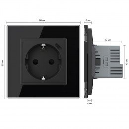 Розетка электрическая + USB type-C с блоком питания 18W Livolo 1 пост Черная VL-C7CTF16A.UC18W-2BP