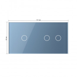Панель для двух сенсорных выключателей Livolo, 3 клавиши (1+2), цвет синий, стекло