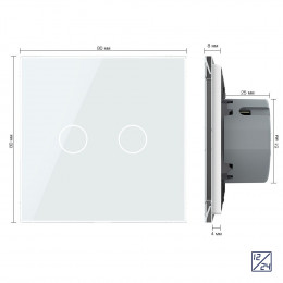 Двухклавишный сенсорный выключатель Livolo 12/24В, 1 пост, Белый VL-C702C-11