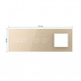 Панель для двух сенсорных выключателей и розетки Livolo, 5 клавиш (3+2), цвет шампань, стекло