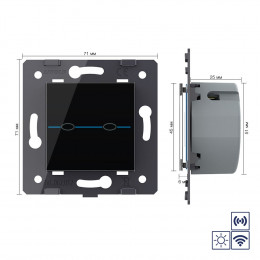 Двухклавишная импульсная сенсорная кнопка Livolo Quadro сухой контакт с функцией радиоуправления, цвет черный (механизм) VL-Q7-02IHR-12